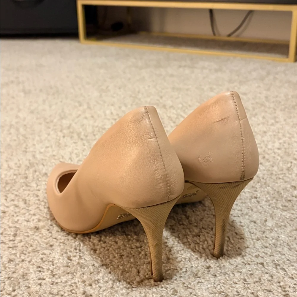 Antonia Saint NY All Occasion Nappa Leather Casual Woven Block Heel Pumps Almond